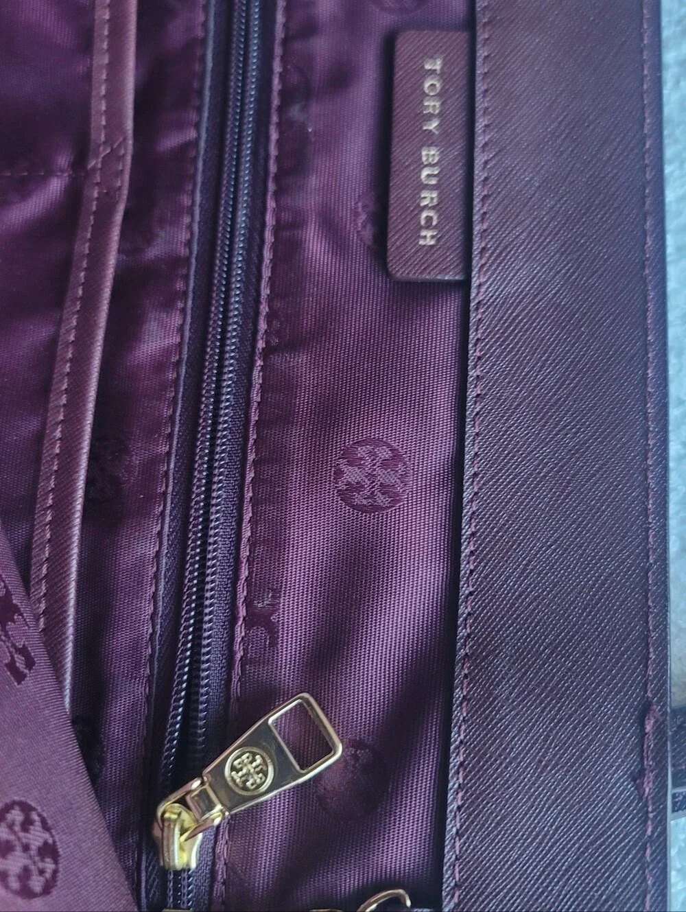 Tory Burch Burgundy Saffiano Leather Tote